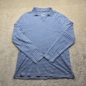 Johnnie O Hangin' Out Long Sleeve Polo Shirt Men's Large Blue Striped Stretch